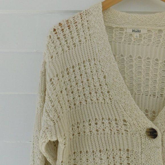 Bohemian Cream Tortoise Button Open Knit Cardigan - Picture 6 of 15
